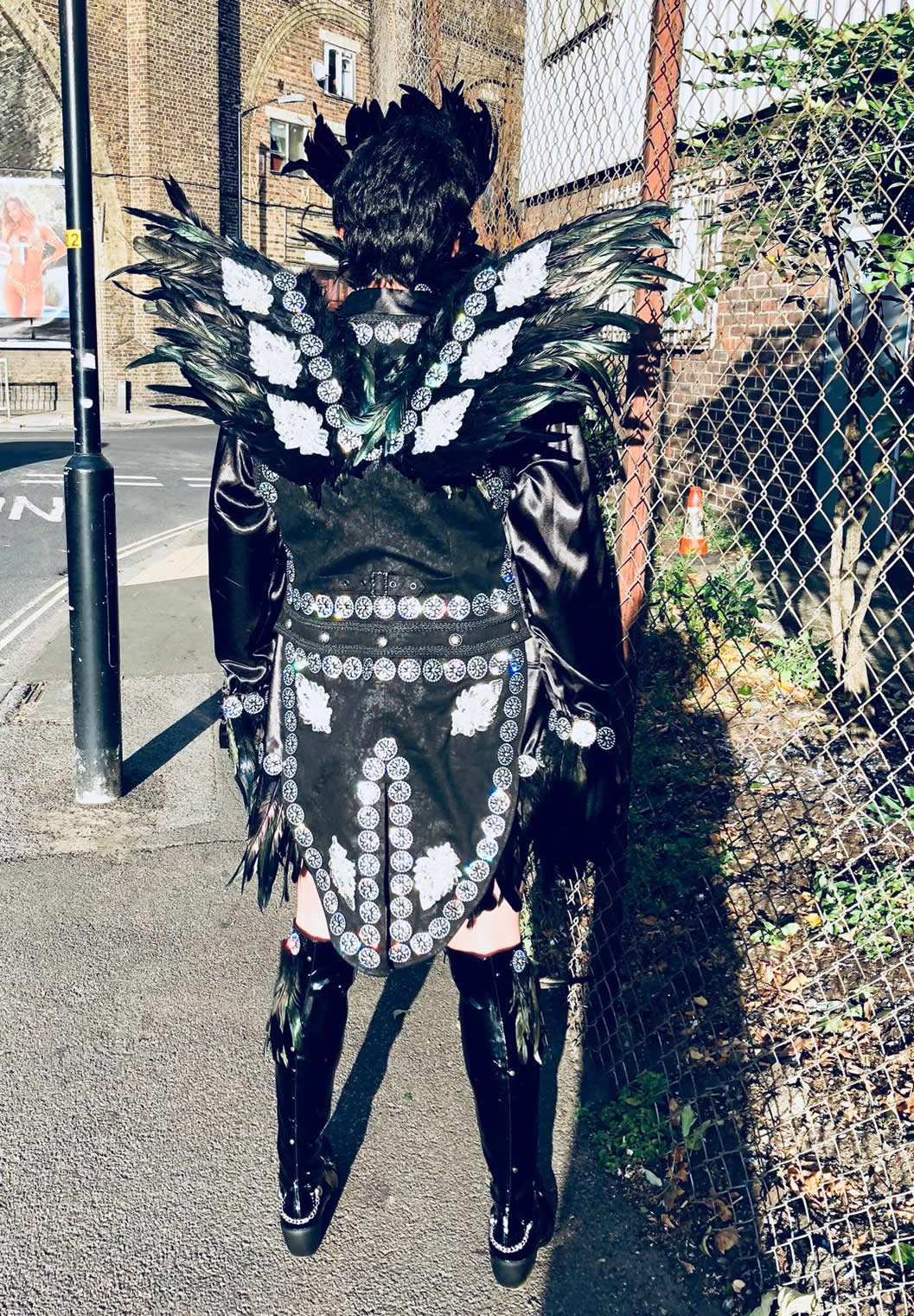 Black and white outfit.